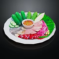 Assorted Fresh Food Platter With Cucumber Sliced Meat Lettuce And Dip Sauce
