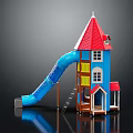 Colorful Kids Playground Equipment with Blue Slide Red Roof Tower Yellow Blue Walls and Ladder