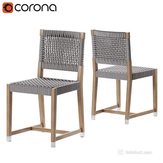 Modern Woven Backrest Stools With Light Wooden Legs And Gray Seats 3d model 