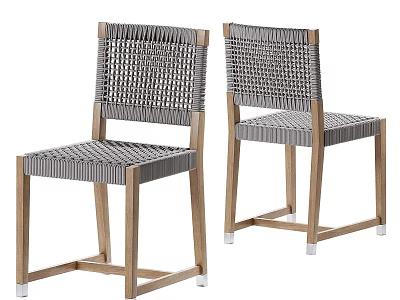 Modern Woven Backrest Stools With Light Wooden Legs And Gray Seats 3d model