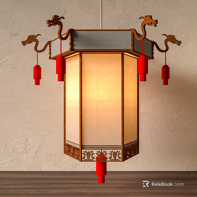 Traditional Chinese Lantern With Red Tassels Carved Wooden Frame And Illuminated Design 3d model 
