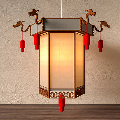 Traditional Chinese Lantern With Red Tassels Carved Wooden Frame And Illuminated Design 3d model