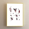 Floral LOVE Wall Art With Red Pink Leaves And Golden Frame White Background Design