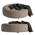 Modern Beige Round Sofa Stool with Cozy Black Blanket for Living Room