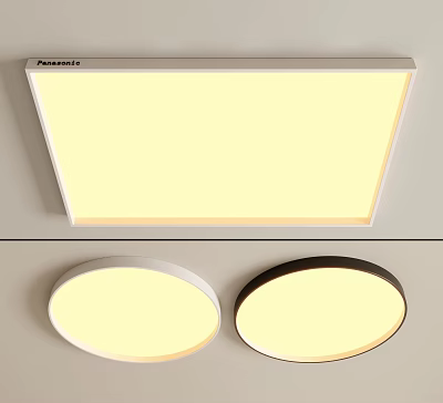 Panasonic Rectangular And Round Ceiling Lights With White Black Frame Warm Yellow Light 3d model