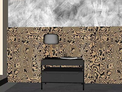 Modern Stylish Nightstand With Table Lamp Against Abstract Patterned Wall 3d model