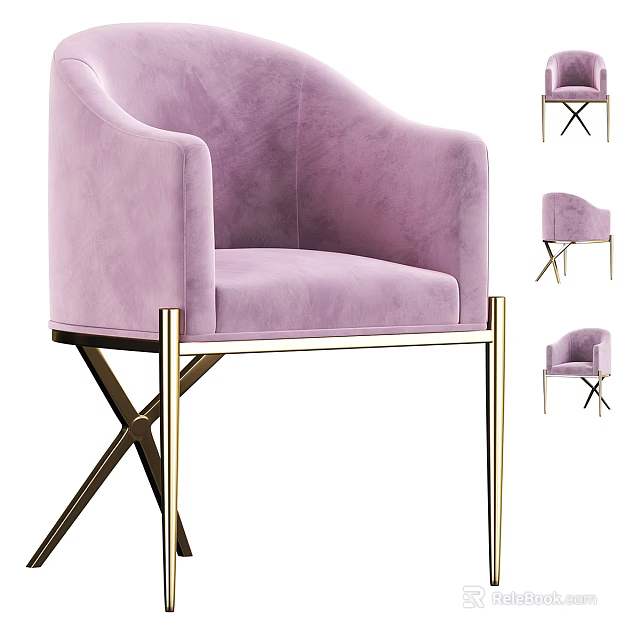 Purple Velvet Accent Chair With Golden Metal Legs And Armrest Design 3d model 