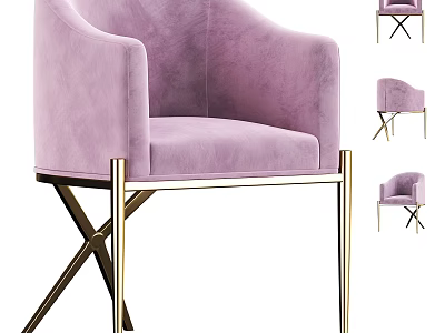 Purple Velvet Accent Chair With Golden Metal Legs And Armrest Design 3d model