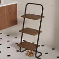 Three Tier Kitchen Storage Shelf With Wooden Boards And Black Metal Frame