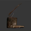 Natural Tree Stump With Axe And Wooden Logs In Rustic Setting