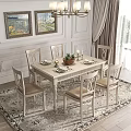 Elegant Classic Dining Table and Chairs Set with Chandelier Paintings and Wainscoting
