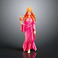 Woman In Pink Robe With Golden Headdress Holding Scepter Against Gray Background