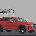 Red Modern SUV With Sleek Body Black Wheels And Outdoor Shelter Background