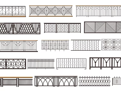 Various Decorative Fence Designs Featuring Ornate Patterns Lattice Work And Structural Styles 3d model