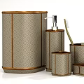 Bathroom Essentials Decorative Storage Set With Gold Trim Patterned Soap Dish Toothbrush Holder Tissue Box