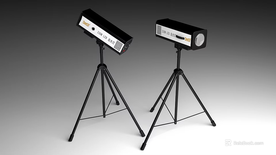 Adjustable Black And White Downlights Spotlights On Tripods For Stage Lighting 3d model