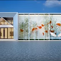 Modern Luxury MOLAN DI KA Storefront With White Facade Bamboo Orange Shapes And White Wings