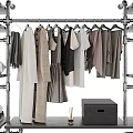 Organized Industrial Metal Rack With Hanging Clothes Folded Clothes Storage Boxes And Bags