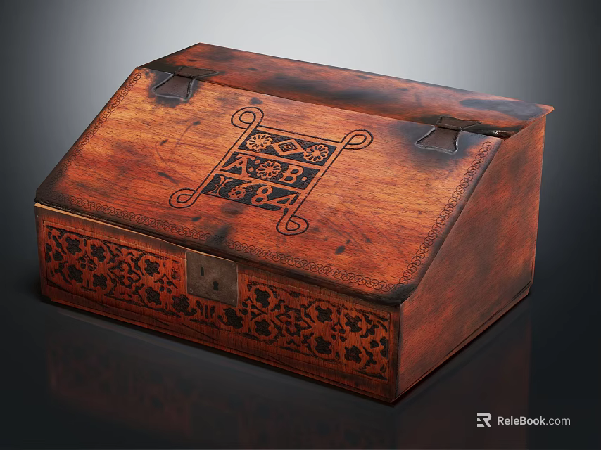 Vintage Style Decorative Ornament Set With Wooden Carved Box And Intricate Decorative Patterns 3d model 