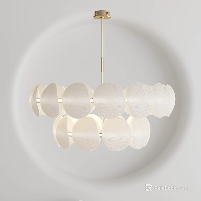 Modern White Round Chandelier with Gold Metal Frame and Decorative Shades 3d model 