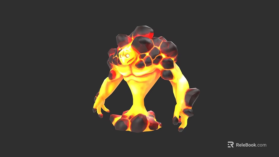 Lava Creature Character With Fiery Rock Body And Glowing Yellow Features 3d model 