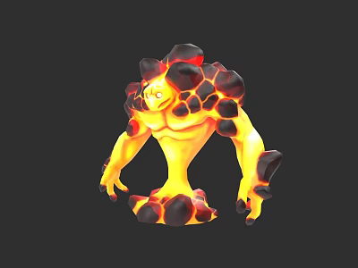 Lava Creature Character With Fiery Rock Body And Glowing Yellow Features 3d model
