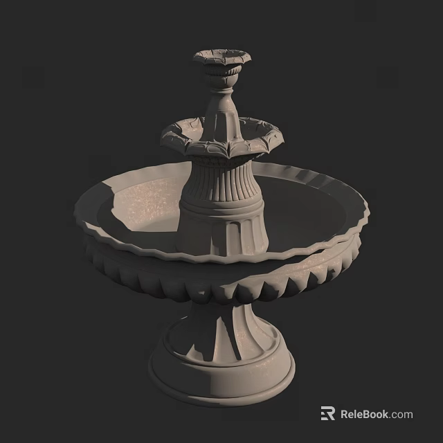 Decorative Two Tiered Garden Ornament Fountain With Ornate Base And Tiered Bowls 3d model 