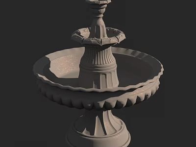 Decorative Two Tiered Garden Ornament Fountain With Ornate Base And Tiered Bowls 3d model