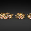 Three Decorative Vase Arrangements with Pink White Orange Flowers and Golden Foliage