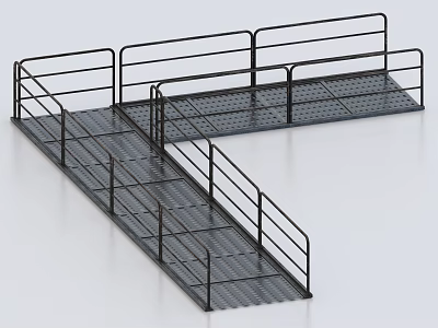 Industrial Black Metal Railings for Staircase and Platform with Grated Steps 3d model