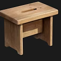 Wooden Stool Solid Wood Construction With Simple Design and Round Hole On Seat Surface 3d model