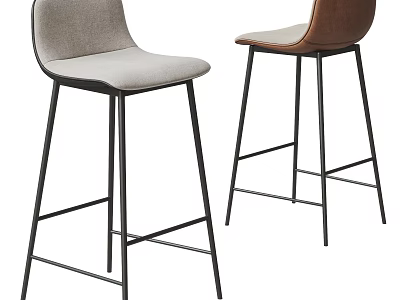 Modern Light Gray And Brown Bar Stools With Black Metal Frame Design 3d model