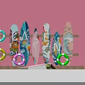 Colorful Water Playground Equipment With Surfboards Life Rings And Watermelon Decor