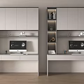 Modern Home Office Desk With Bookshelf Storage Cabinets And Computer Monitor