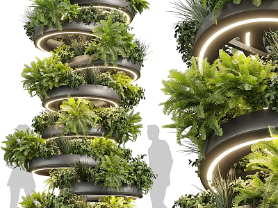 Elegant Modern Spiral Column Decorated With Lush Green Plants And Circular Lighting 3d model