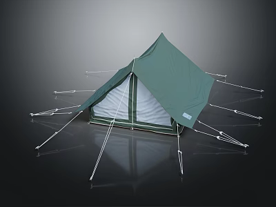 Green Outdoor Tent Furniture Design with White Panels and Support Poles 3d model