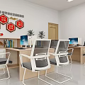 Community Service Hall Interior with Desks Computers and Wall Signs