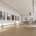 School Art Classroom With Wall Paintings Tables Chairs And Bright Wooden Floors