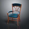 Elegant Wooden Frame Armchair With Blue Velvet Upholstered Seat And Curved Backrest