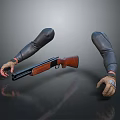 Tactical Shotgun With Black Arm Guards And Brown Gloves In Hands
