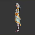 Fantasy Character With White Yellow Costume Red Heart Decoration Red White Boots And Golden Wings