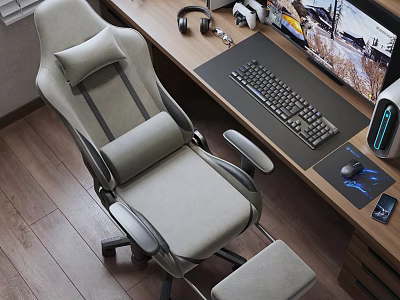 Modern Entertainment Room With Ergonomic Gaming Chair Gaming Monitor Keyboard Mouse And Headphones 3d model