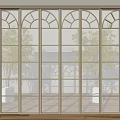 Elegant Sliding Doors With Arched Top Grille And Frosted Glass Panels