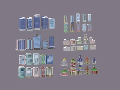 Various Style Building Models Including Modern Skyscrapers And Traditional Architecture 3d model