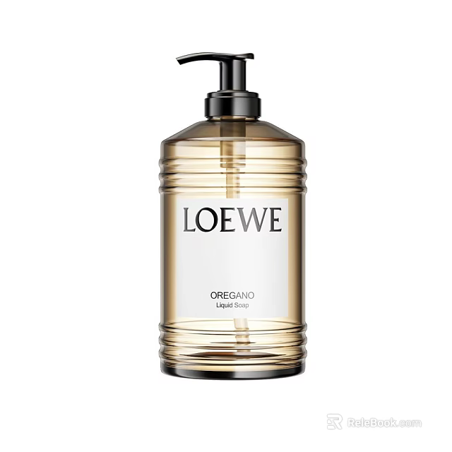 LOEWE OREGANO Liquid Soap Bathroom Accessory With Golden Bottle And Black Pump 3d model 
