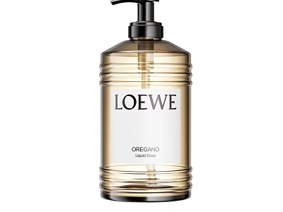 LOEWE OREGANO Liquid Soap Bathroom Accessory With Golden Bottle And Black Pump 3d model
