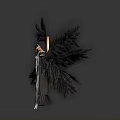 Figure With Black Wings Golden Halo Black And White Robe Arms Outstretched On Gray Background