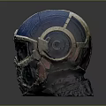 Futuristic Combat Helmet With Blue And White Stripe Silver Metallic Visor