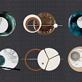 Modern Circular Wall Decor With Mixed Materials Green Copper Blue And Marble Textures 3d model