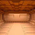 Cartoon Sci Fi Spaceship Interior With Orange Hues Seats And Control Panels
